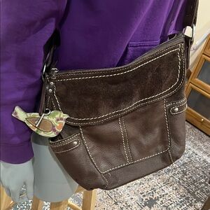 Fossil Y2K Vintage Brown Crossbody Leather Women’s Bag with Bird and Key